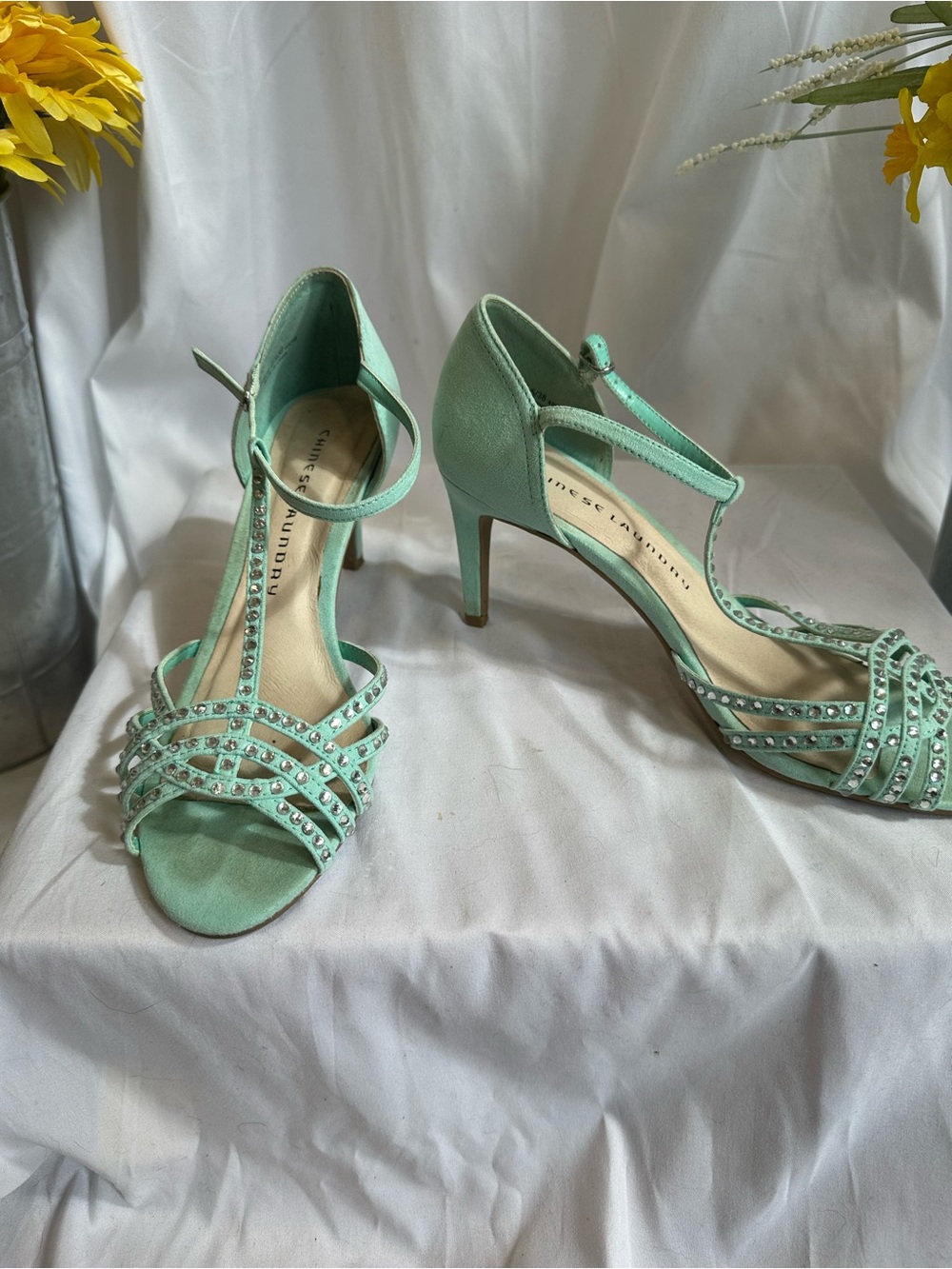 Chinese Laundry Mint T-Strap Studded Heels